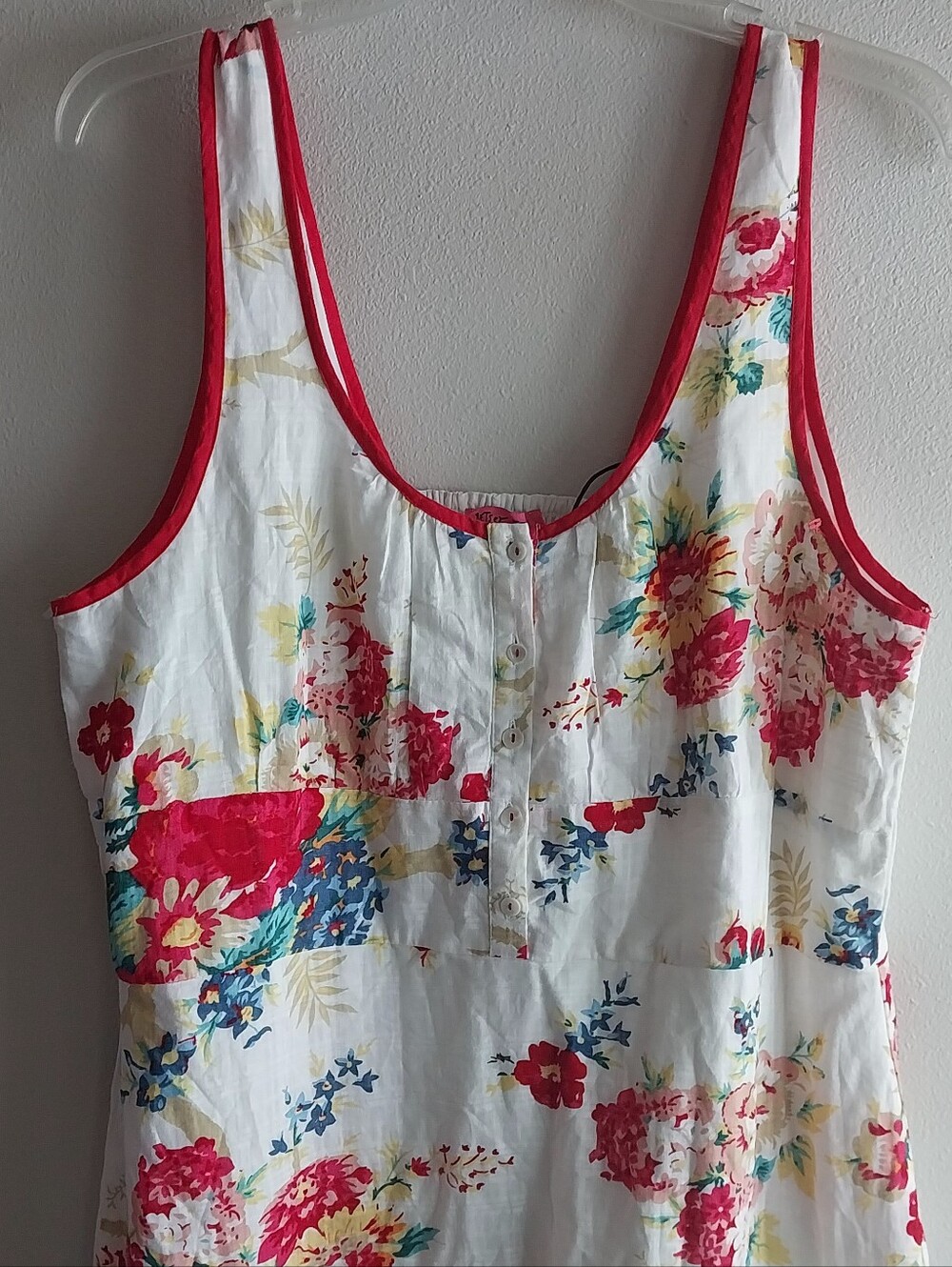 Betsey Johnson Riviera White & Red Floral Cotton Lined Sleeveless Midi Dress - Picture 4 of 10